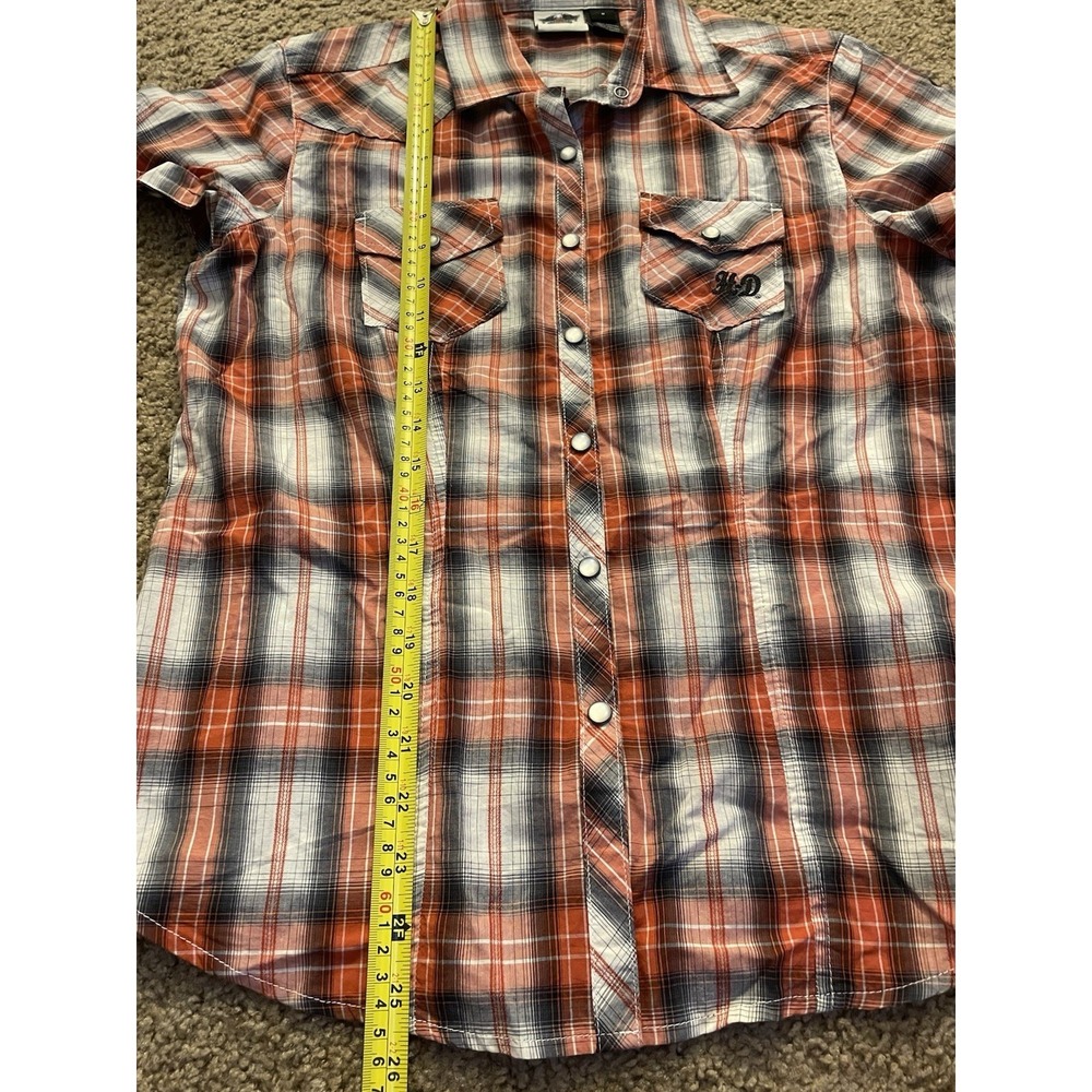 Harley Davidson Short Sleeve Shirt Pearl Snap Orange Logo Women's Medium JBHS - Picture 3 of 10